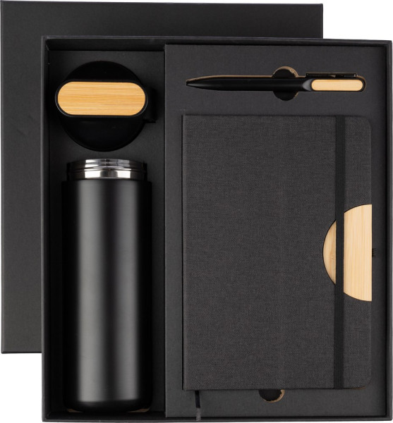 Zwart kartonnen geschenkset Kurt