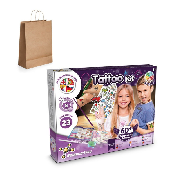 Tattoo Factory Kit III. Educatief spel geleverd met een kraftpapier cadeauzakje (115 g/m²)